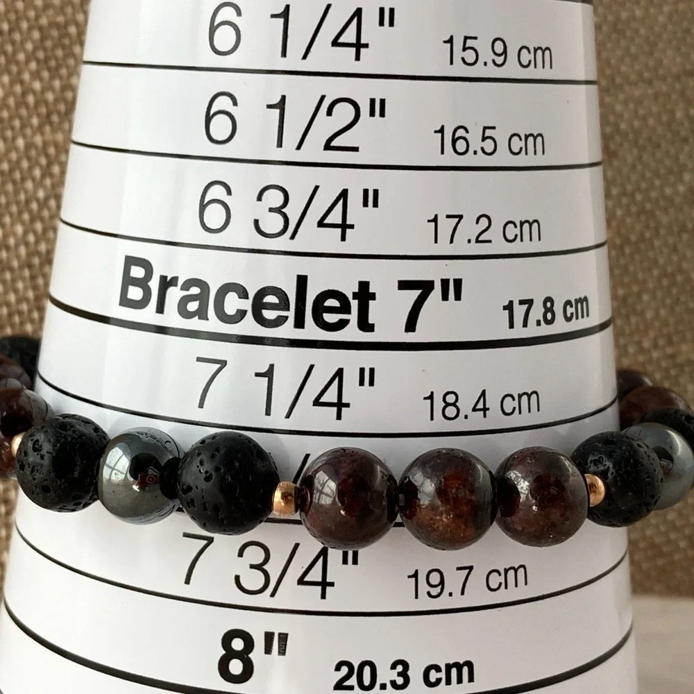 GARNET and Lava Stretch Beaded Bracelet 7.5”